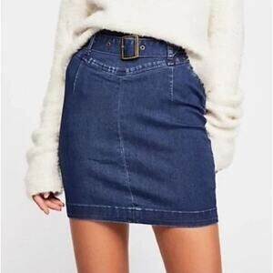 Free People Indigo Pencil Skirt with Belt